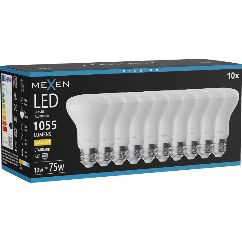 Mexen Nova 10x LED-Glühbirne E27, R63, 10W, Warm - 3000K, 1055 lm - L104-E27-1030-01x10