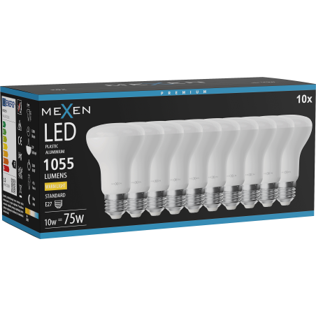 Mexen Nova 10x LED-Glühbirne E27, R63, 10W, Warm - 3000K, 1055 lm - L104-E27-1030-01x10