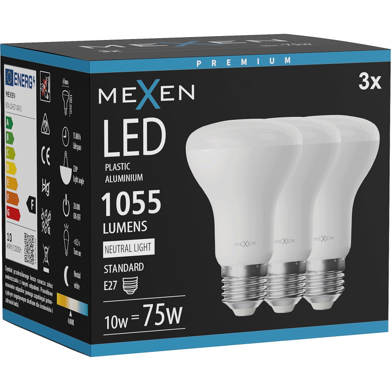Mexen Nova 3x LED-Glühbirne E27, R63, 10W, Neutral - 4000K, 1055 lm - L104-E27-1040-01x03