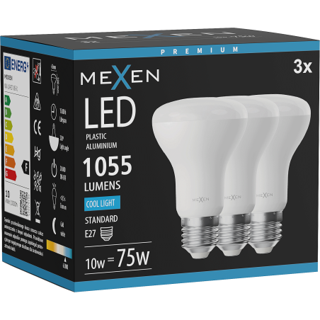 Mexen Nova 3x LED-Glühbirne E27, R63, 10W, Kalt - 6500K, 1055 lm - L104-E27-1065-01x03