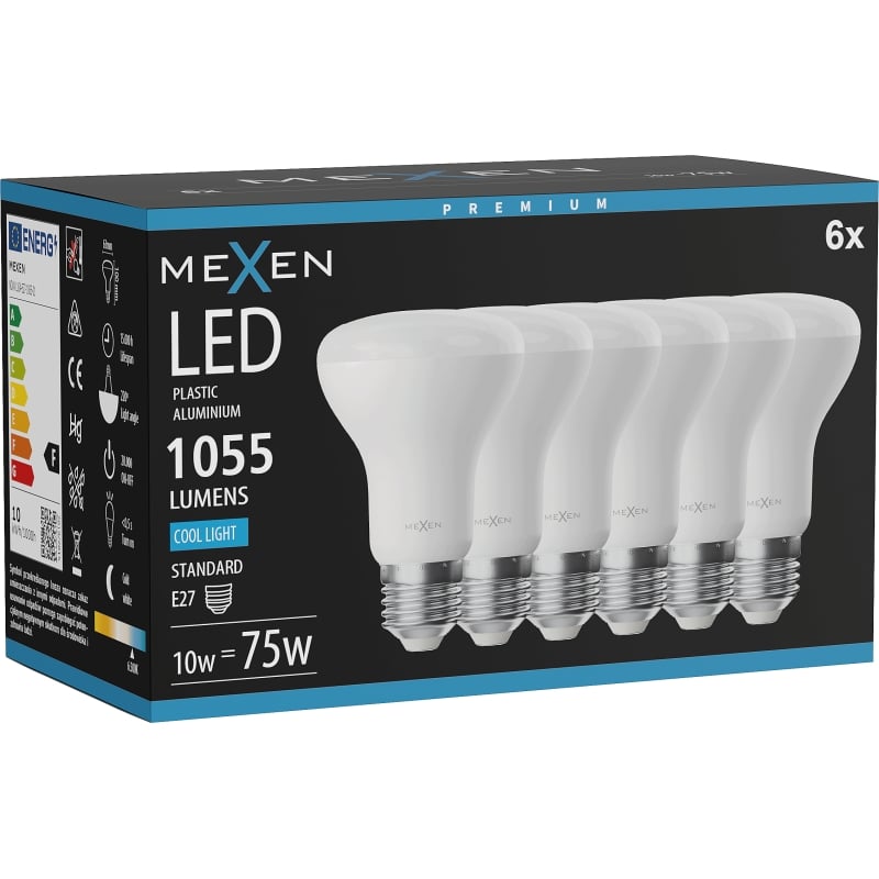 Mexen Nova 6x LED-Lampe E27, R63, 10W, Kalt - 6500K, 1055 lm - L104-E27-1065-01x06