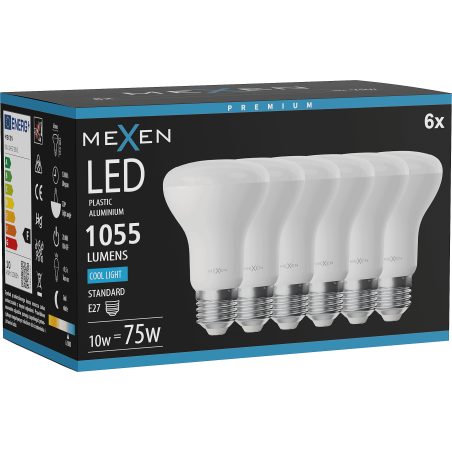 Mexen Nova 6x LED-Lampe E27, R63, 10W, Kalt - 6500K, 1055 lm - L104-E27-1065-01x06