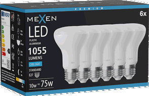 Mexen Nova 6x LED-Lampe E27, R63, 10W, Kalt - 6500K, 1055 lm - L104-E27-1065-01x06