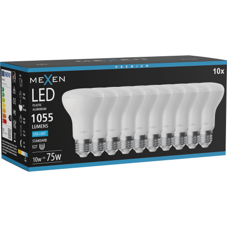 Mexen Nova 10x LED-Glühbirne E27, R63, 10W, Kalt - 6500K, 1055 lm - L104-E27-1065-01x10