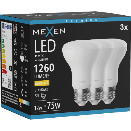 Mexen Nova 3x LED-Glühbirne E27, R63, 12W, Warm - 3000K, 1260 lm - L104-E27-1230-01x03