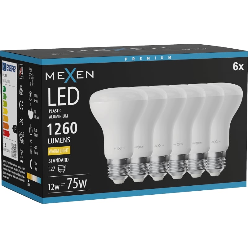 Mexen Nova 6x LED-Glühbirne E27, R63, 12W, Warm - 3000K, 1260 lm - L104-E27-1230-01x06