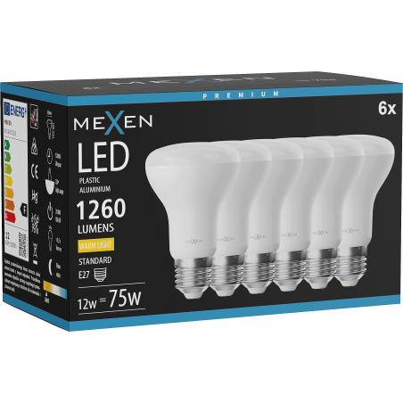 Mexen Nova 6x LED-Glühbirne E27, R63, 12W, Warm - 3000K, 1260 lm - L104-E27-1230-01x06