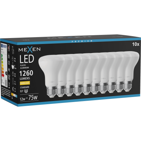 Mexen Nova 10x LED Glühbirne E27, R63, 12W, Warm - 3000K, 1260 lm - L104-E27-1230-01x10