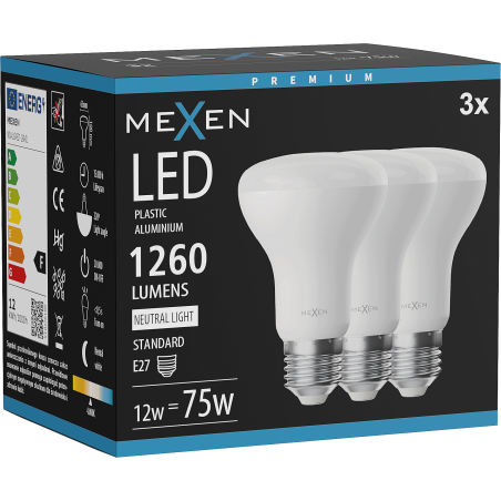 Mexen Nova 3x LED-Glühlampe E27, R63, 12W, Neutral - 4000K, 1260 lm - L104-E27-1240-01x03