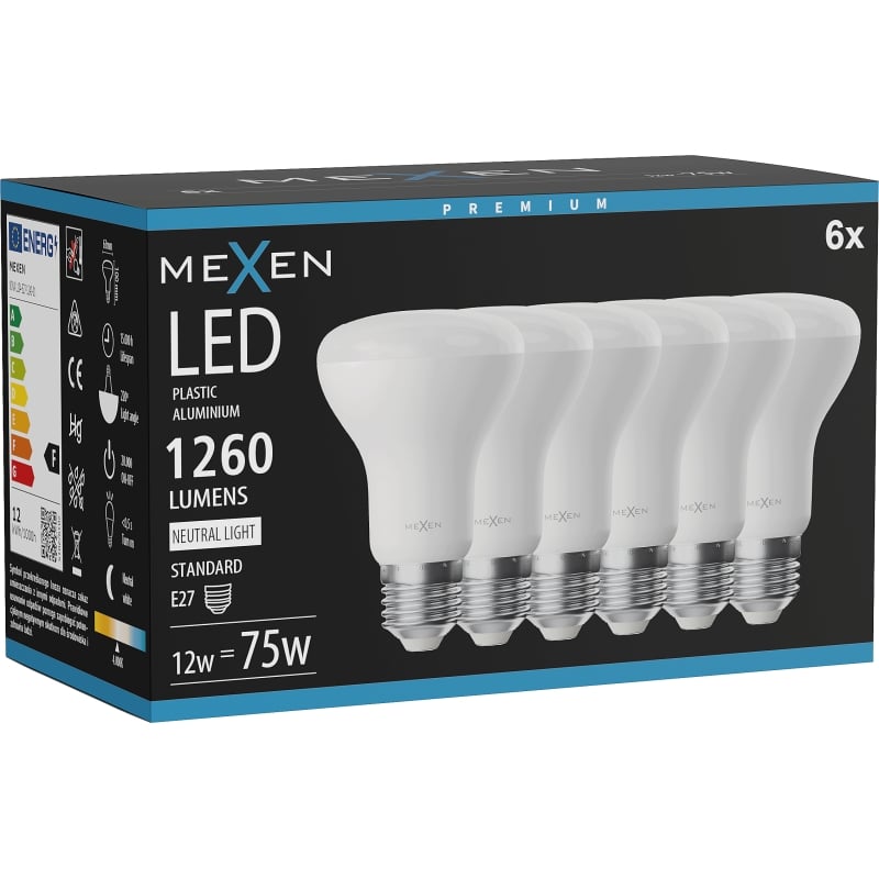 Mexen Nova 6x LED-Lampe E27, R63, 12W, Neutral - 4000K, 1260 lm - L104-E27-1240-01x06