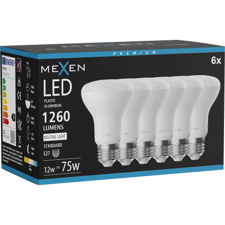 Mexen Nova 6x LED-Lampe E27, R63, 12W, Neutral - 4000K, 1260 lm - L104-E27-1240-01x06