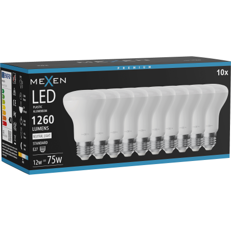 Mexen Nova 10x LED-Glühbirne E27, R63, 12W, Neutral - 4000K, 1260 lm - L104-E27-1240-01x10