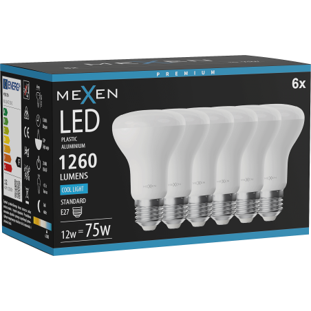 Mexen Nova 6x LED-Lampe E27, R63, 12W, Kalt - 6500K, 1260 lm - L104-E27-1265-01x06