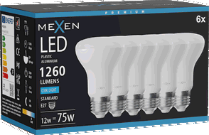 Mexen Nova 6x LED-Lampe E27, R63, 12W, Kalt - 6500K, 1260 lm - L104-E27-1265-01x06