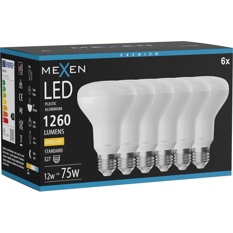 Mexen Nova 6x LED-Glühbirne E27, R80, 12W, Warm - 3000K, 1260 lm - L105-E27-1230-01x06