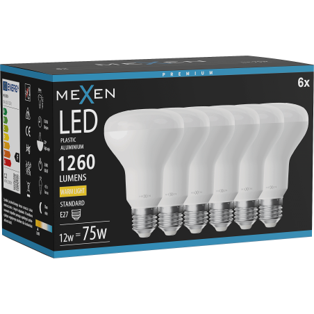 Mexen Nova 6x LED-Glühbirne E27, R80, 12W, Warm - 3000K, 1260 lm - L105-E27-1230-01x06