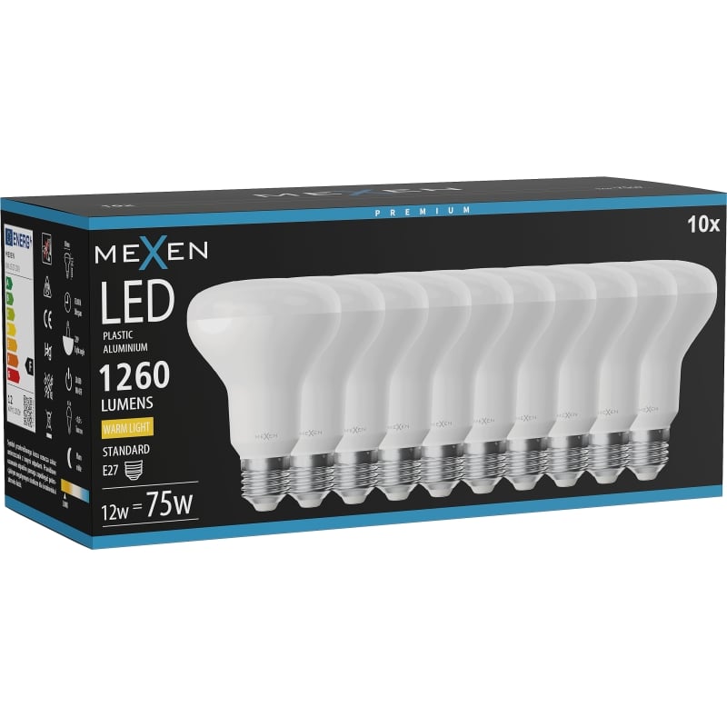Mexen Nova 10x LED-Glühlampe E27, R80, 12W, Warm - 3000K, 1260 lm - L105-E27-1230-01x10