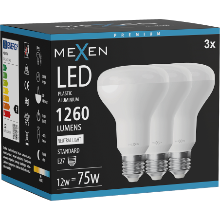 Mexen Nova 3x LED-Glühbirne E27, R80, 12W, Neutral - 4000K, 1260 lm - L105-E27-1240-01x03