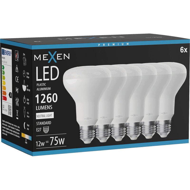 Mexen Nova 6x LED-Glühbirne E27, R80, 12W, Neutral - 4000K, 1260 lm - L105-E27-1240-01x06