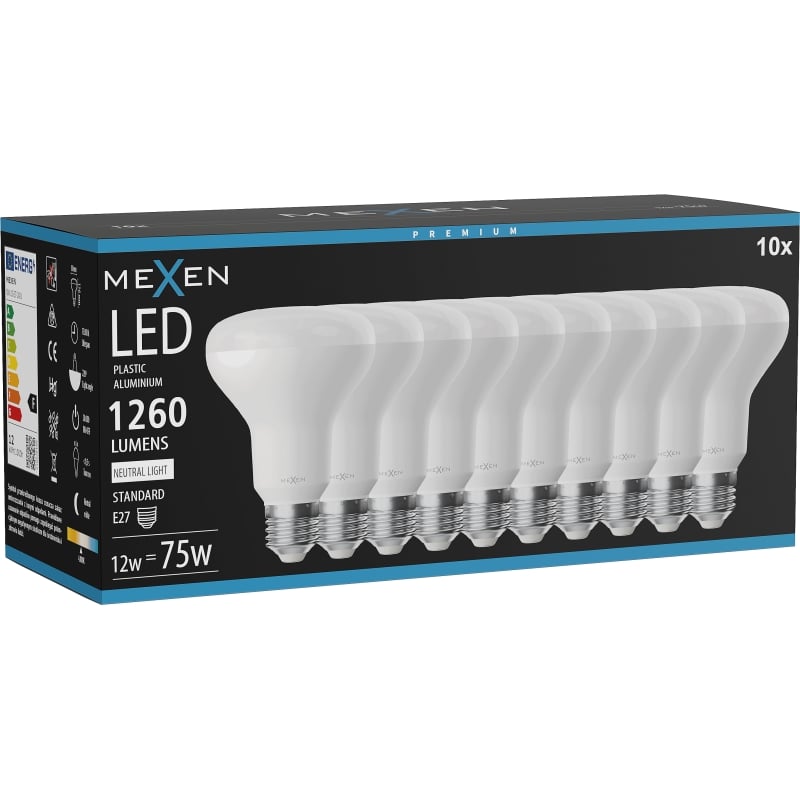 Mexen Nova 10x LED-Glühbirne E27, R80, 12W, Neutral - 4000K, 1260 lm - L105-E27-1240-01x10