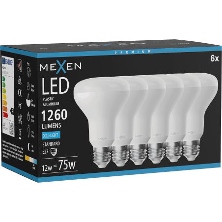 Mexen Nova 6x LED-Lampe E27, R80, 12W, Kalt - 6500K, 1260 lm - L105-E27-1265-01x06