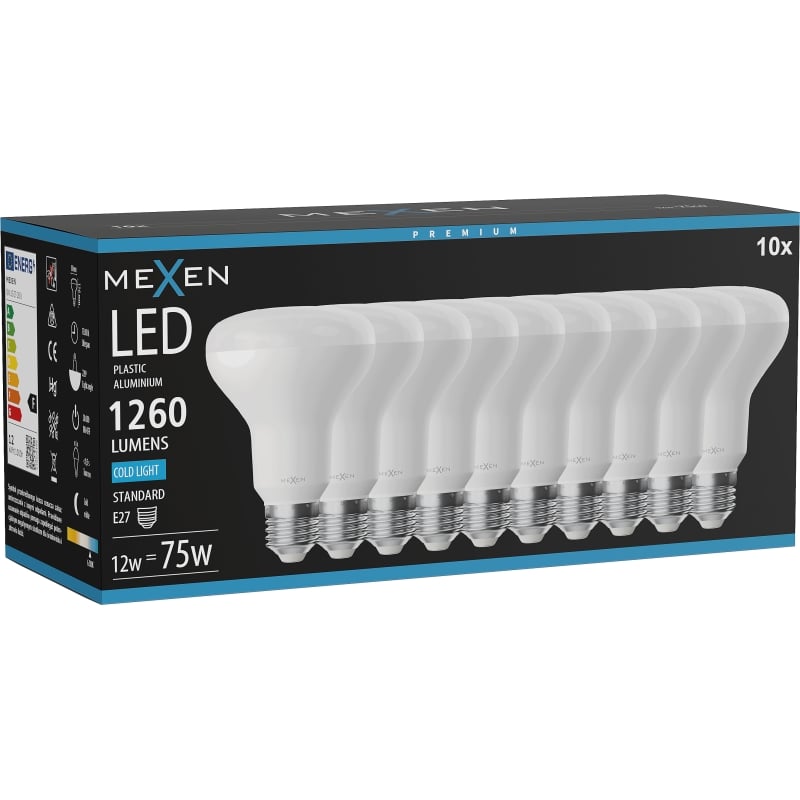 Mexen Nova 10x LED-Glühbirne E27, R80, 12W, Kalt - 6500K, 1260 lm - L105-E27-1265-01x10
