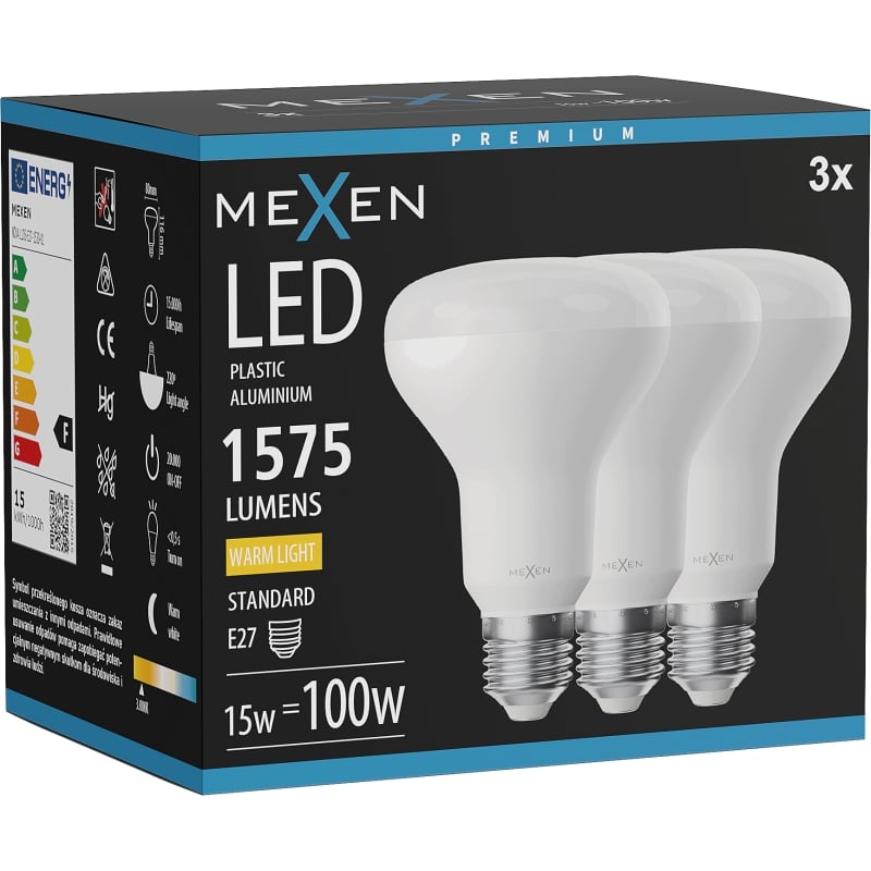 Mexen Nova 3x LED-Lampe E27, R80, 15W, Warm - 3000K, 1575 lm - L105-E27-1530-01x03
