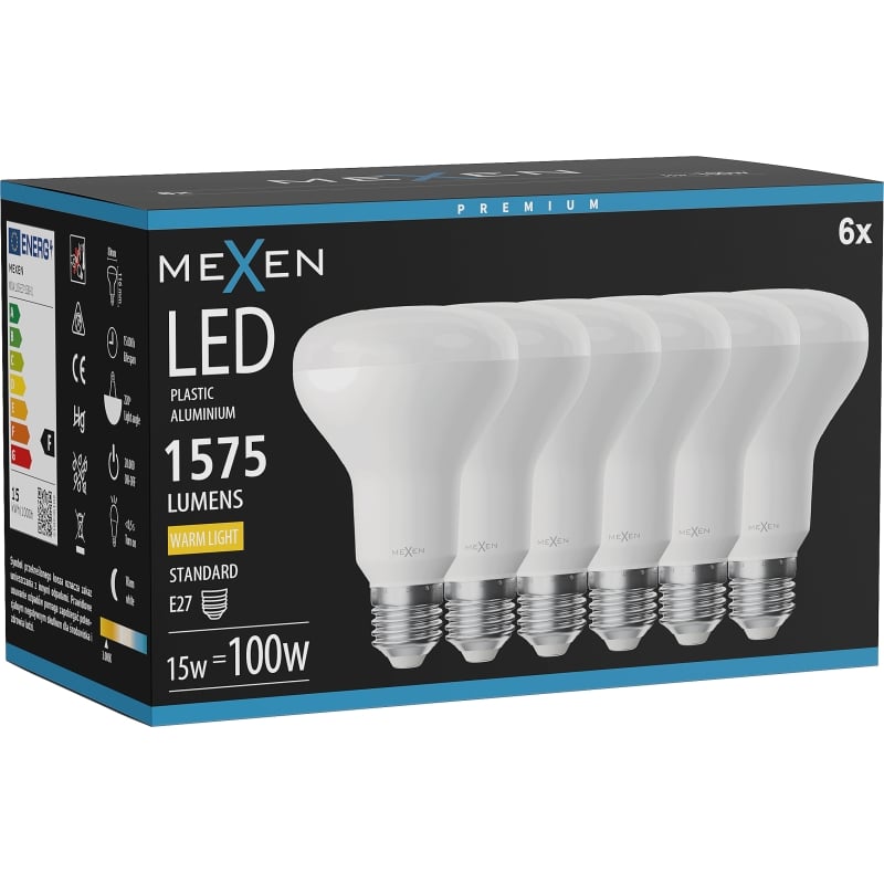 Mexen Nova 6x LED-Glühbirne E27, R80, 15W, Warm - 3000K, 1575 lm - L105-E27-1530-01x06