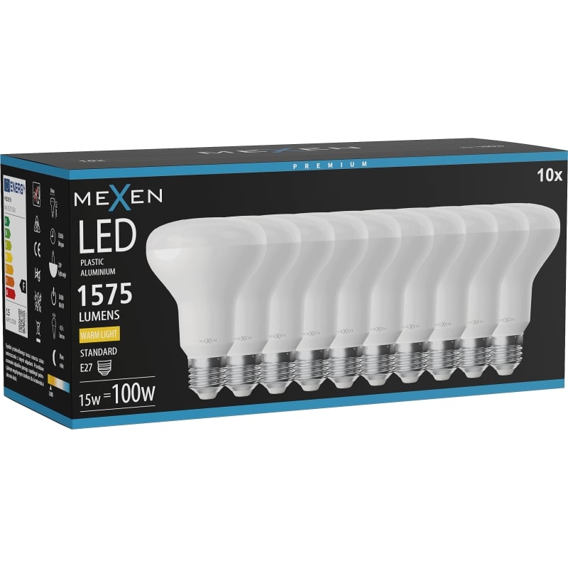Mexen Nova 10x LED-Lampe E27, R80, 15W, Warm - 3000K, 1575 lm - L105-E27-1530-01x10