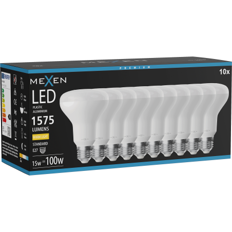 Mexen Nova 10x LED-Lampe E27, R80, 15W, Warm - 3000K, 1575 lm - L105-E27-1530-01x10