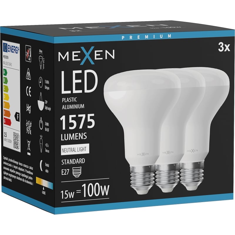 Mexen Nova 3x LED-Glühbirne E27, R80, 15W, Neutral - 4000K, 1575 lm - L105-E27-1540-01x03