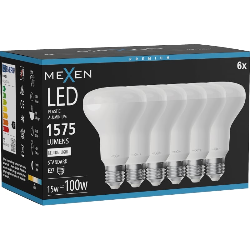 Mexen Nova 6x LED-Glühbirne E27, R80, 15W, Neutral - 4000K, 1575 lm - L105-E27-1540-01x06