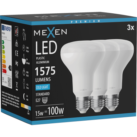 Mexen Nova 3x LED-Glühlampe E27, R80, 15W, Kaltweiß - 6500K, 1575 lm - L105-E27-1565-01x03