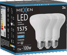 Mexen Nova 3x LED-Glühlampe E27, R80, 15W, Kaltweiß - 6500K, 1575 lm - L105-E27-1565-01x03