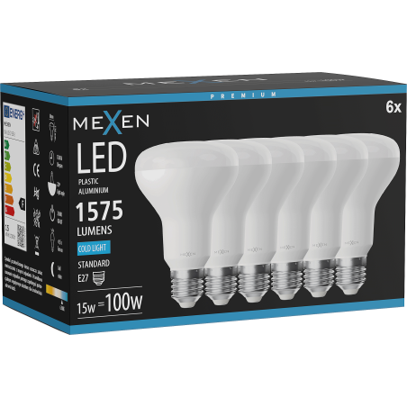 Mexen Nova 6x LED-Glühbirne E27, R80, 15W, Kalt - 6500K, 1575 lm - L105-E27-1565-01x06