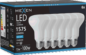 Mexen Nova 6x LED-Glühbirne E27, R80, 15W, Kalt - 6500K, 1575 lm - L105-E27-1565-01x06