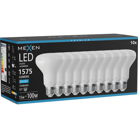 Mexen Nova 10x LED-Glühbirne E27, R80, 15W, Kalt - 6500K, 1575 lm - L105-E27-1565-01x10