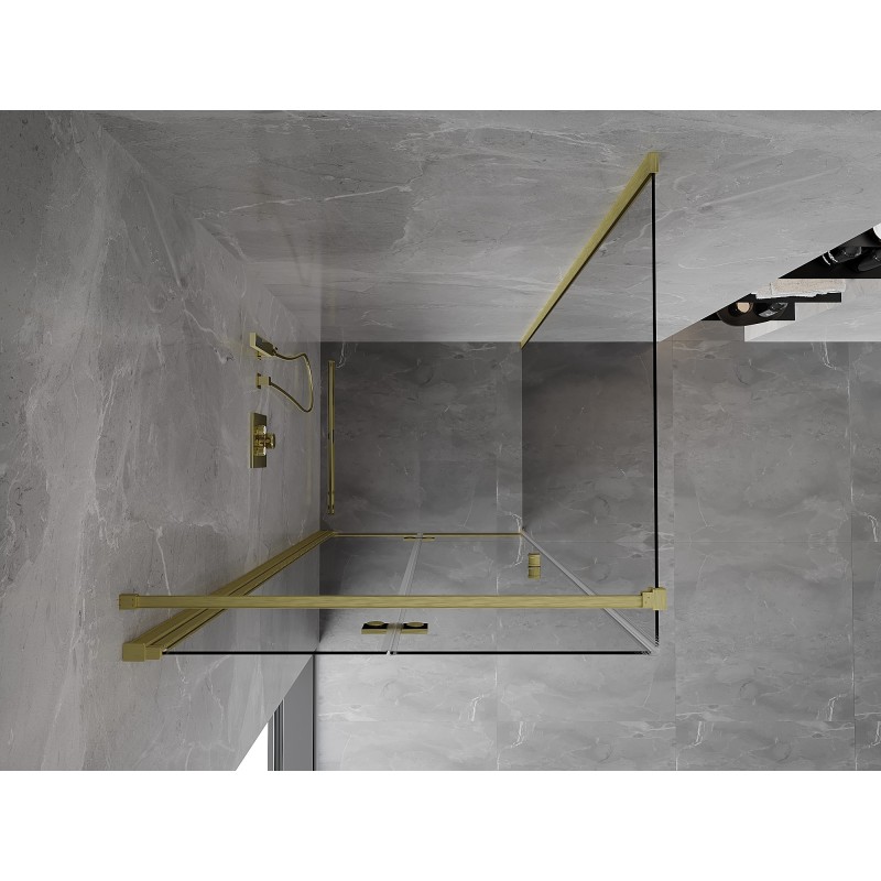 Mexen Mist-F faltbare Duschkabine links 80 x 80 cm, transparent, gebürstetes Gold - 8A6T-080-080-55-00-L