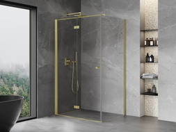 Mexen Mist-F klappbare Duschkabine links 70 x 100 cm, transparent, gebürstetes Gold - 8A6T-070-100-55-00-L