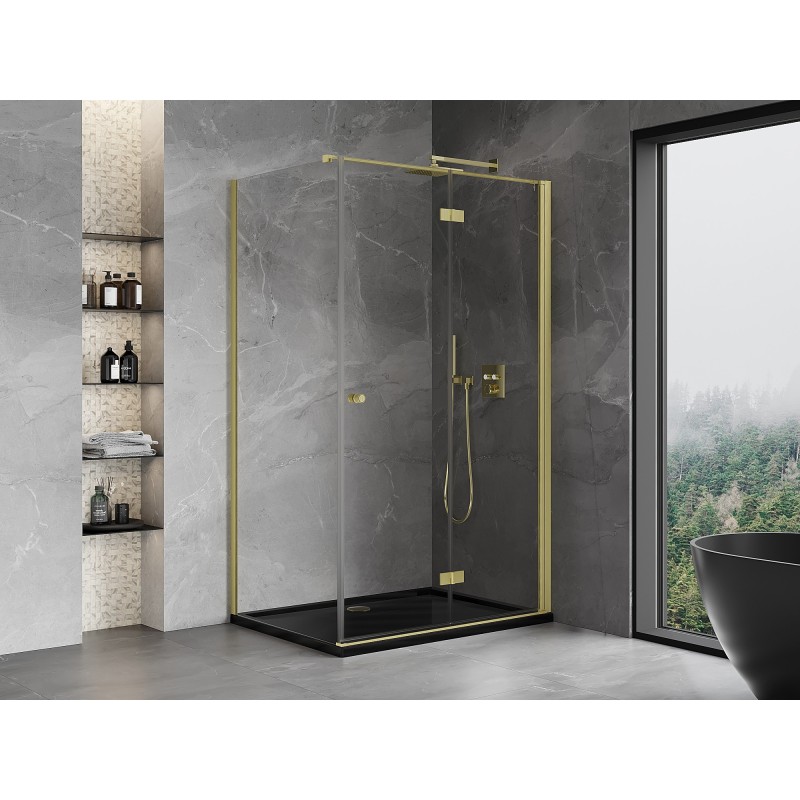 Mexen Mist-F Duschkabine klappbar rechts 80 x 70 cm, transparent, gold gebürstet - 8A6T-080-070-55-00-P