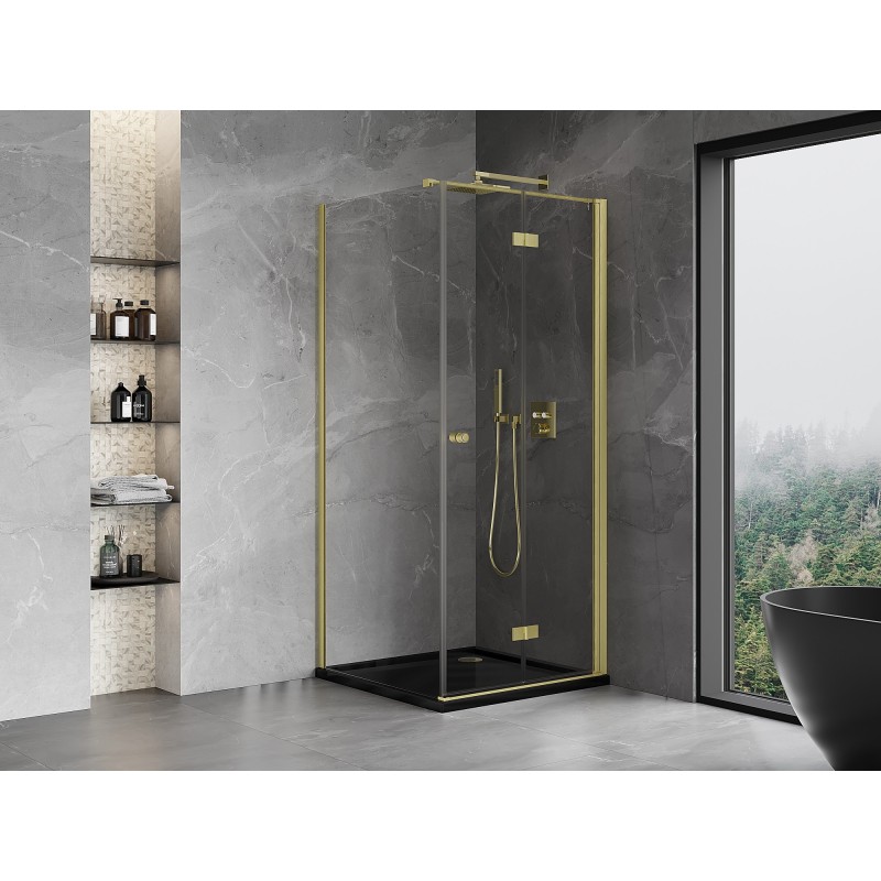 Mexen Mist-F faltbare Duschkabine rechts 85 x 85 cm, transparent, gebürstetes Gold - 8A6T-085-085-55-00-P