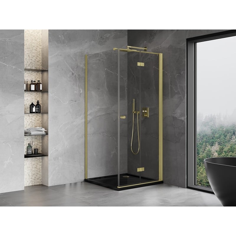 Mexen Mist-F faltbare Duschkabine rechts 90 x 90 cm, transparent, gebürstetes Gold - 8A6T-090-090-55-00-P
