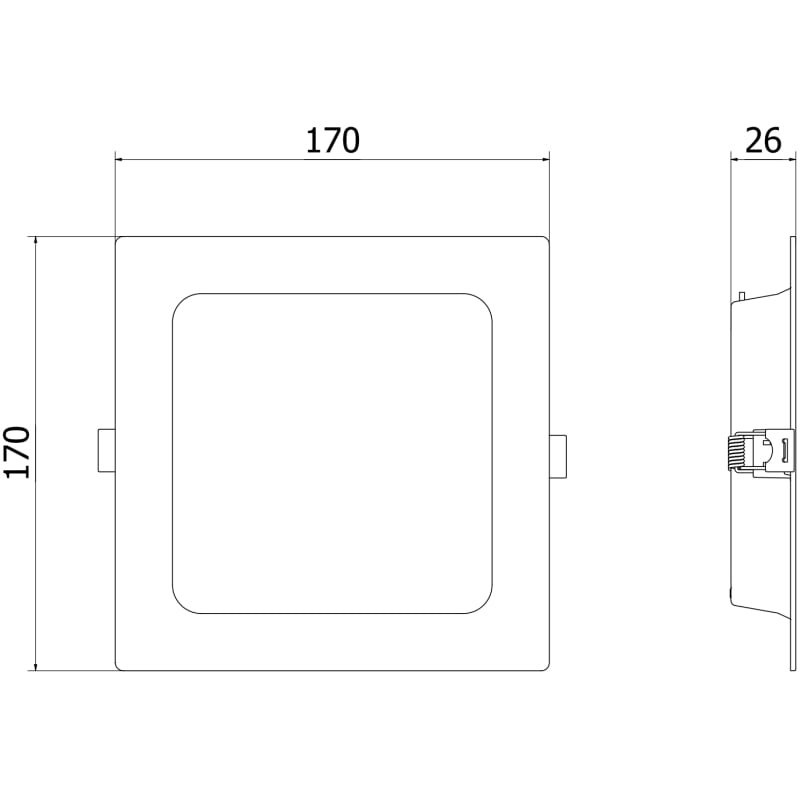 Mexen LDRR LED-Downlight-Deckeneinbaupanel 17 x 17 cm, 12W, Kalt - 6500K, 780 lm, schwarz - L211-017-1265-70