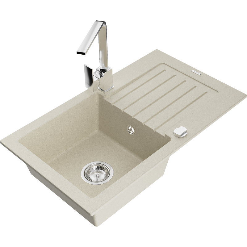 Mexen Pablo Granitspüle 1-Becken mit Abtropffläche und Küchenarmatur Rita, beige - 6510-69-670300-00