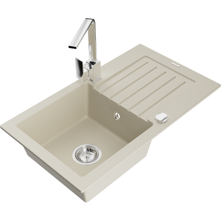 Mexen Pablo Granitspüle 1-Becken mit Abtropffläche und Küchenarmatur Rita, beige - 6510-69-670300-00