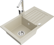 Mexen Pablo Granitspüle 1-Becken mit Abtropffläche und Küchenarmatur Rita, beige - 6510-69-670300-00