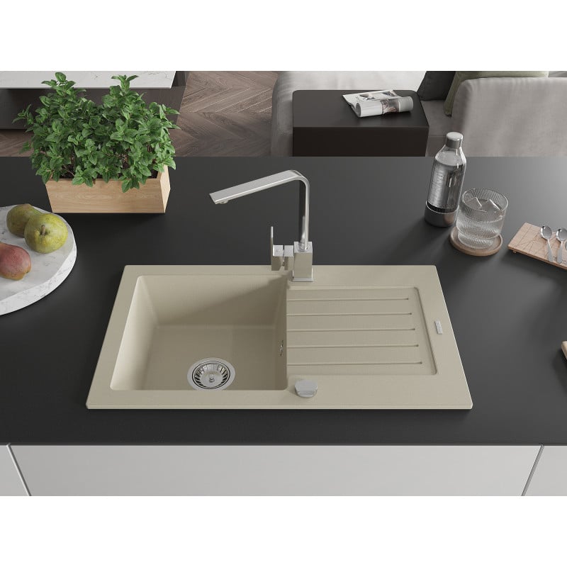 Mexen Pablo Granitspüle 1-Becken mit Abtropffläche und Küchenarmatur Rita, beige - 6510-69-670300-00