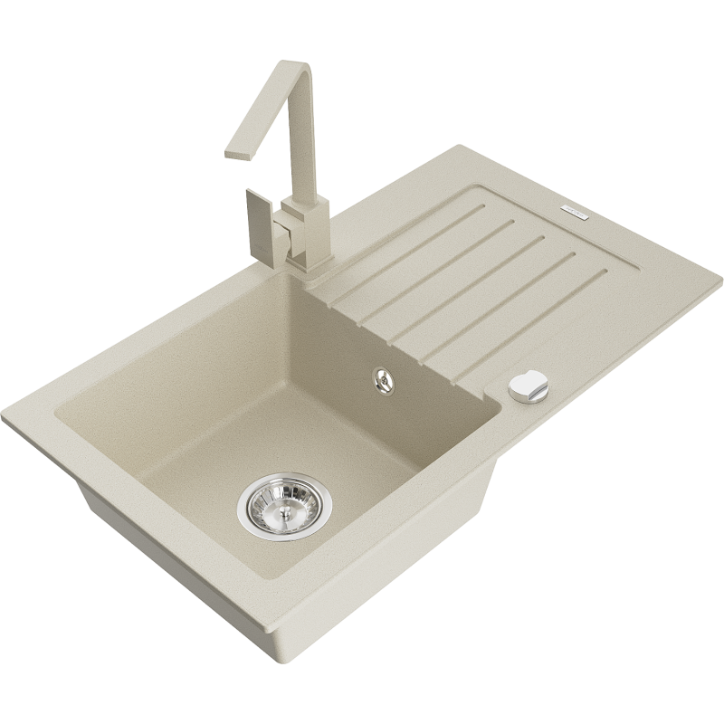 Mexen Pablo Granitspüle 1-becken mit Abtropffläche und Küchenarmatur Rita, beige - 6510-69-670300-69