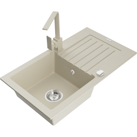 Mexen Pablo Granitspüle 1-becken mit Abtropffläche und Küchenarmatur Rita, beige - 6510-69-670300-69