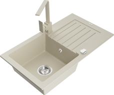Mexen Pablo Granitspüle 1-becken mit Abtropffläche und Küchenarmatur Rita, beige - 6510-69-670300-69